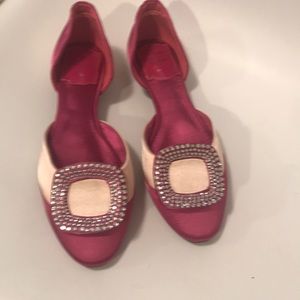Stylish Pink and Cream Flats with Crystal Embellishment